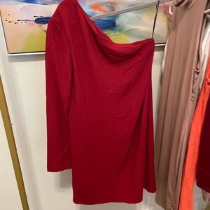 Theory Vibrant Red‎ Dress one shoulder Size 0 NWT date wedding guest evening